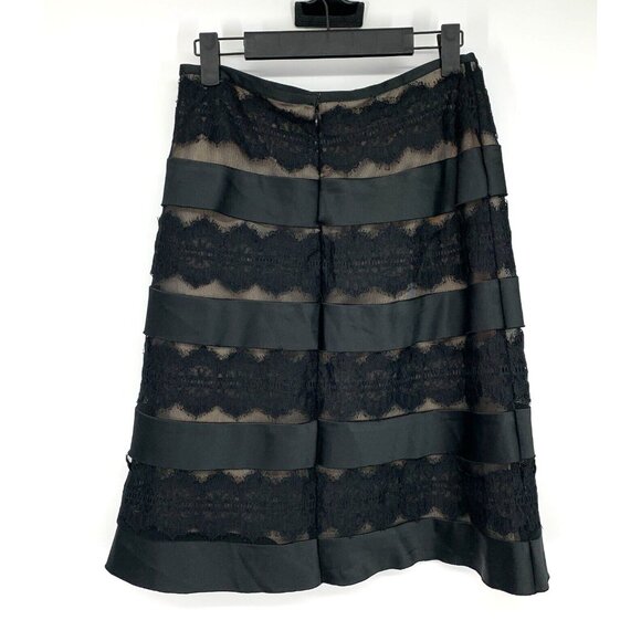 Cache Luxe Skirt Black Tiered Lace Satin A Line - Picture 4 of 9